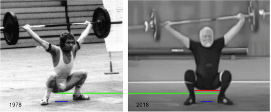 Gewichtheberin im Vergleich mit 20 und 60 Jahren